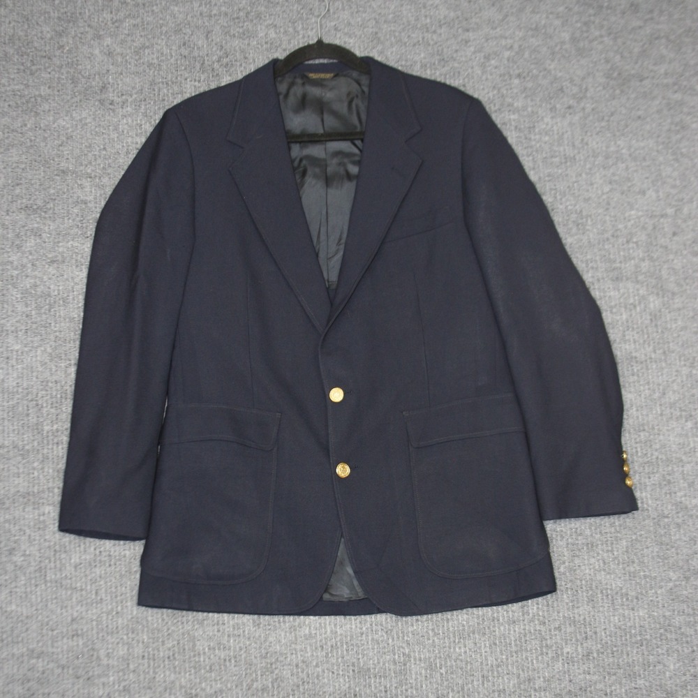 Botany 500 Blazer Mens Navy Blue Gold‎ Buttons Sport Coat Made in USA